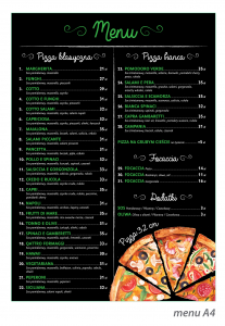 Menu dla pizzeri w formacie A4